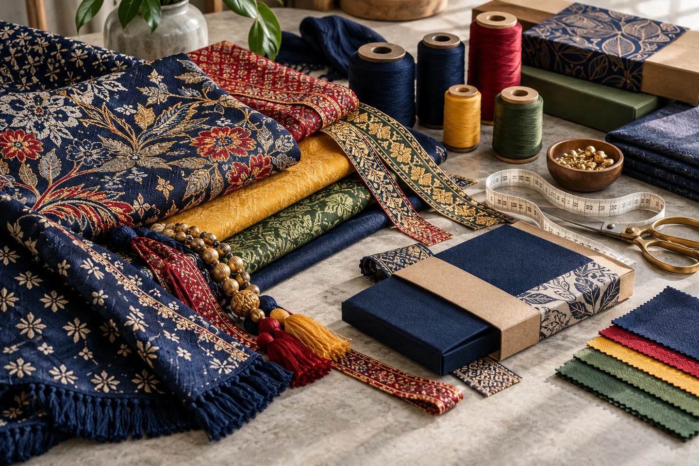 Rich textile materials and garment-making details